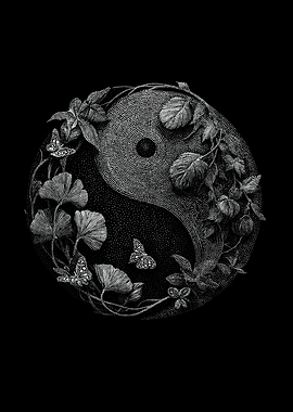 Botanical Yin Yang Butterflies In Stipple Dotwork