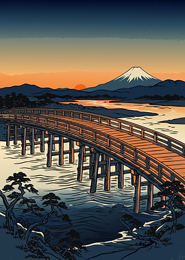 Ukiyo-e Style Mount Fuji Landscape
