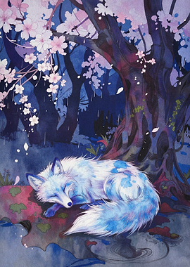 Sleeping Fox Cherry Blossom Art