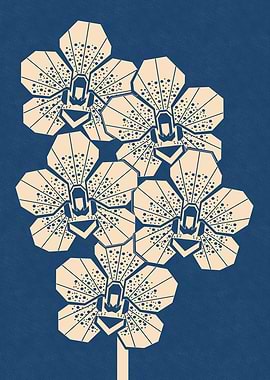 Linocut Geometric Orchid Illustration