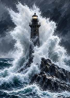 Lighthouse Amidst a Stormy Sea