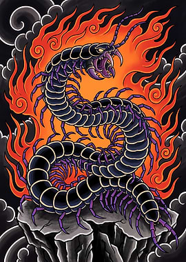 Omukade - Giant Centipede Yokai - Japanese Irezumi Art