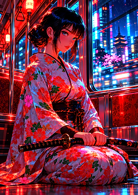 Cyberpunk Samurai Girl in Kimono