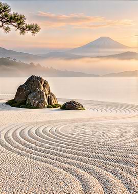 Zen Garden at Mount Fuji – Japanese Karesansui Sunrise