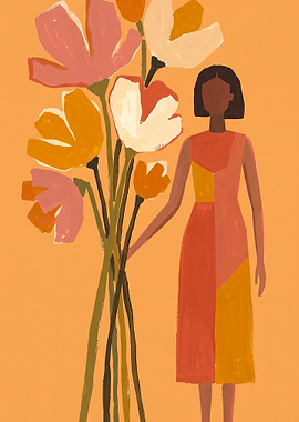 Woman with Abstract Floral Bouquet