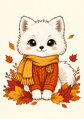 Cute White Puppy in Autumn Sweater