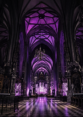 Gothic Cathedral with Purple Lighting