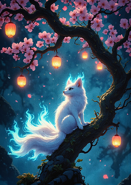 Magical Kitsune Cherry Blossom Art
