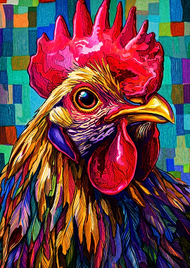 Vibrant Colorful Rooster Portrait