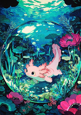 Axolotl Underwater Bubble Art