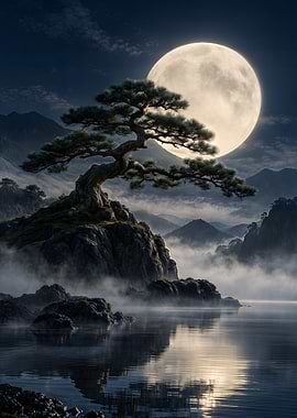 Moonlit Bonsai – Silent Night in Japan