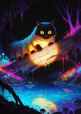 Neon Cat Caterpillar Dark Fantasy A