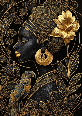 Elegant African Queen with Golden Accents