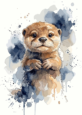 Watercolor Illustration of a Cute Otter