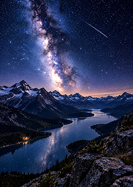Milky Way Over Mountain Lake