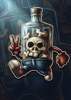 Skull in a Bottle Cartoon Character