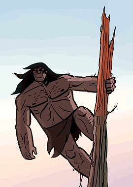 Caveman Climbing a Tree