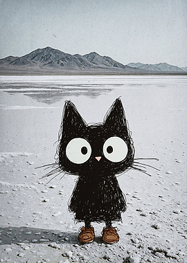 Black Cat Landscape Sketch Art