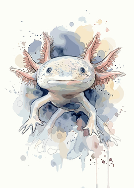 Watercolor Axolotl Illustration