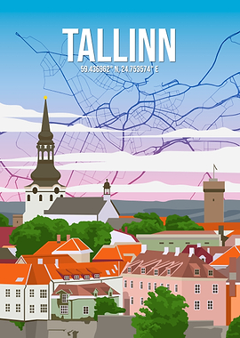 Tallinn Estonia Cityscape City Map Travel Poster