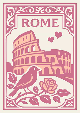 Vintage Rome Travel Poster Illustration