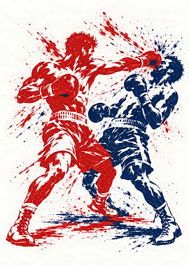 Dynamic Boxing Match Splatter Art