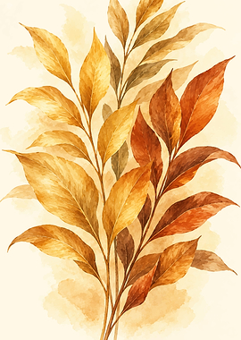Autumnal Watercolor Leaf Botanical Illustration