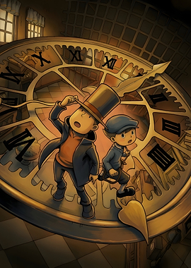 Professor Layton and Luke on Clock