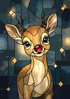 Stained Glass Rudolph the Red-Nosed Reindeer