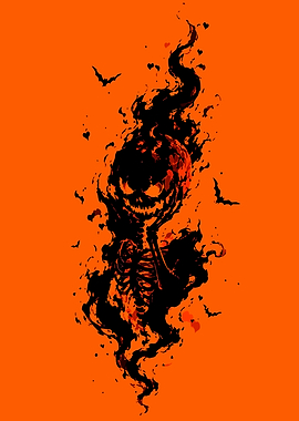 Fiery Skeleton Halloween Illustration