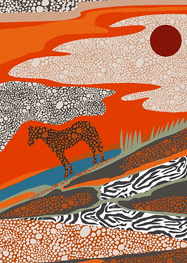 Abstract Horse in Polka Dot Landscape