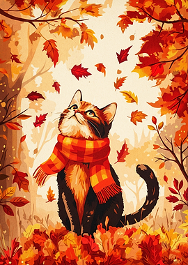Autumn Cat Scarf Cozy Fall Art