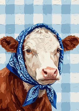 Cow Wearing a Blue Bandana