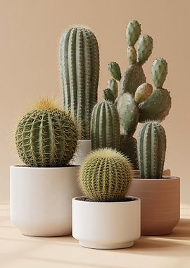Modern Botanical Cactus Collection in Minimalist Ceramic Pots