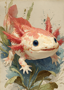 Watercolor Illustration of a Cute Axolotl
