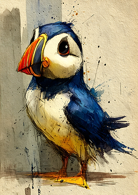 Artistic Watercolor Puffin Illustration