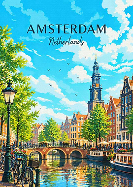 Amsterdam Canal Travel Poster