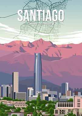 Santiago Cityscape City Map Travel Poster