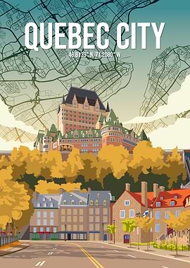 Quebec City Map Skyline Travel Poster