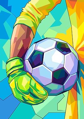 Colorful Goalkeeper Holding Soccer Ball