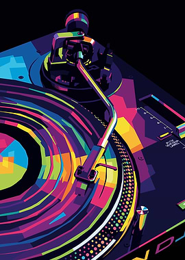 Colorful Pop Art Turntable Illustration