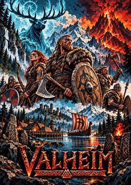 Valheim Viking Warriors and Eikthyr