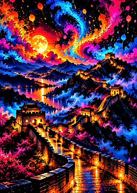 Neon Great Wall of China Landscape