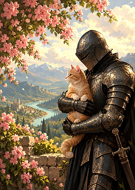 Knight Holding a Ginger Cat
