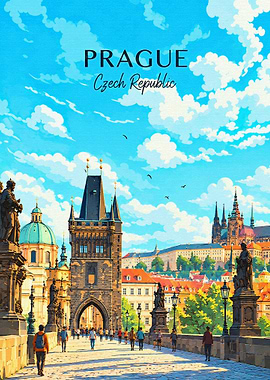 Prague Charles Bridge Travel Poster