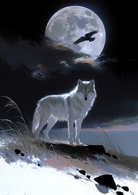 Luminous Wolf Under Full Moon