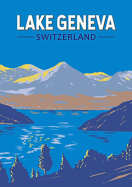Lake Geneva Switzerland Vintage Travel Poster