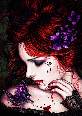Gothic Vampire Woman with Butterfly