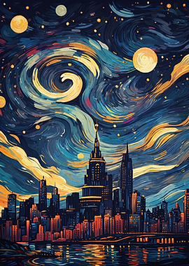 City Night Swirls Van Gogh Art