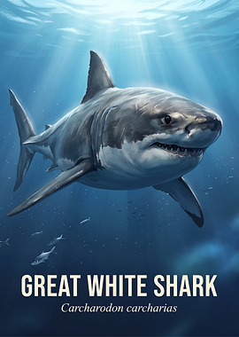 Great White Shark Underwater Poster